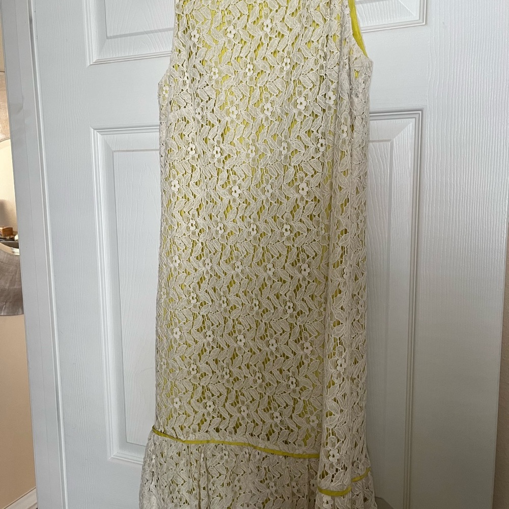 Ann Taylor Loft Yellow w/ White Lace Dress